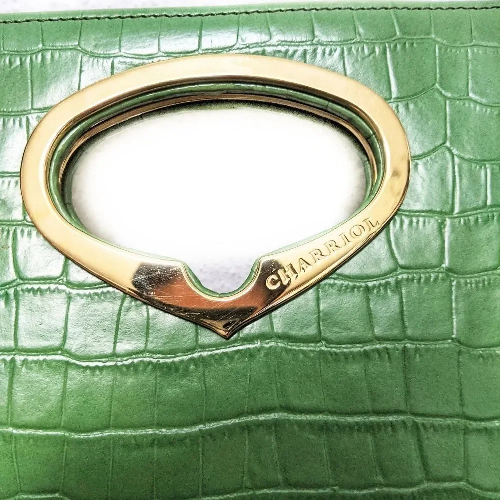 CHARRIOL Green Croc Embossed Tote Bag